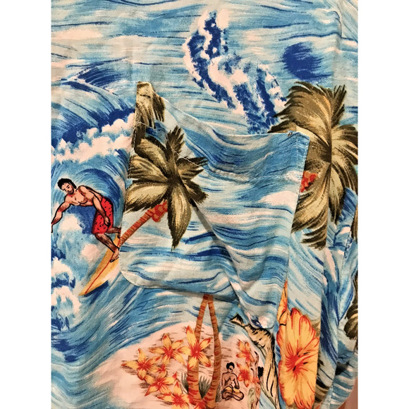 Vintage Pineapple Connection Hawaiian Shirt Mens Large Rayon Surfing Floral Blue - Picture 5 of 7